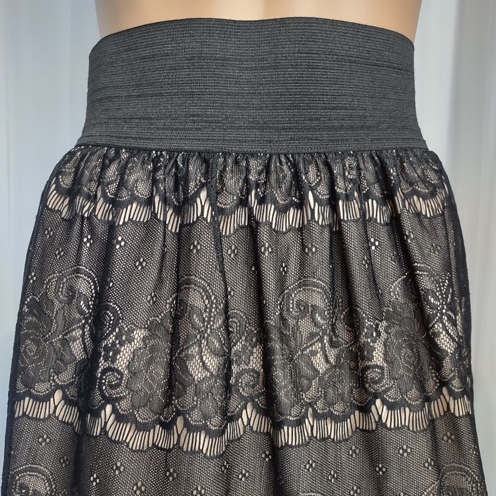 Xhilaration black lace mini skater skirt with tan underskirt size S
